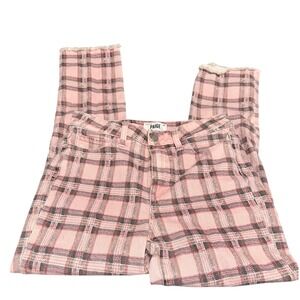 Paige Hoxton Slim Pink Plaid Jeans Raw Hem Stretch Women's 28‎